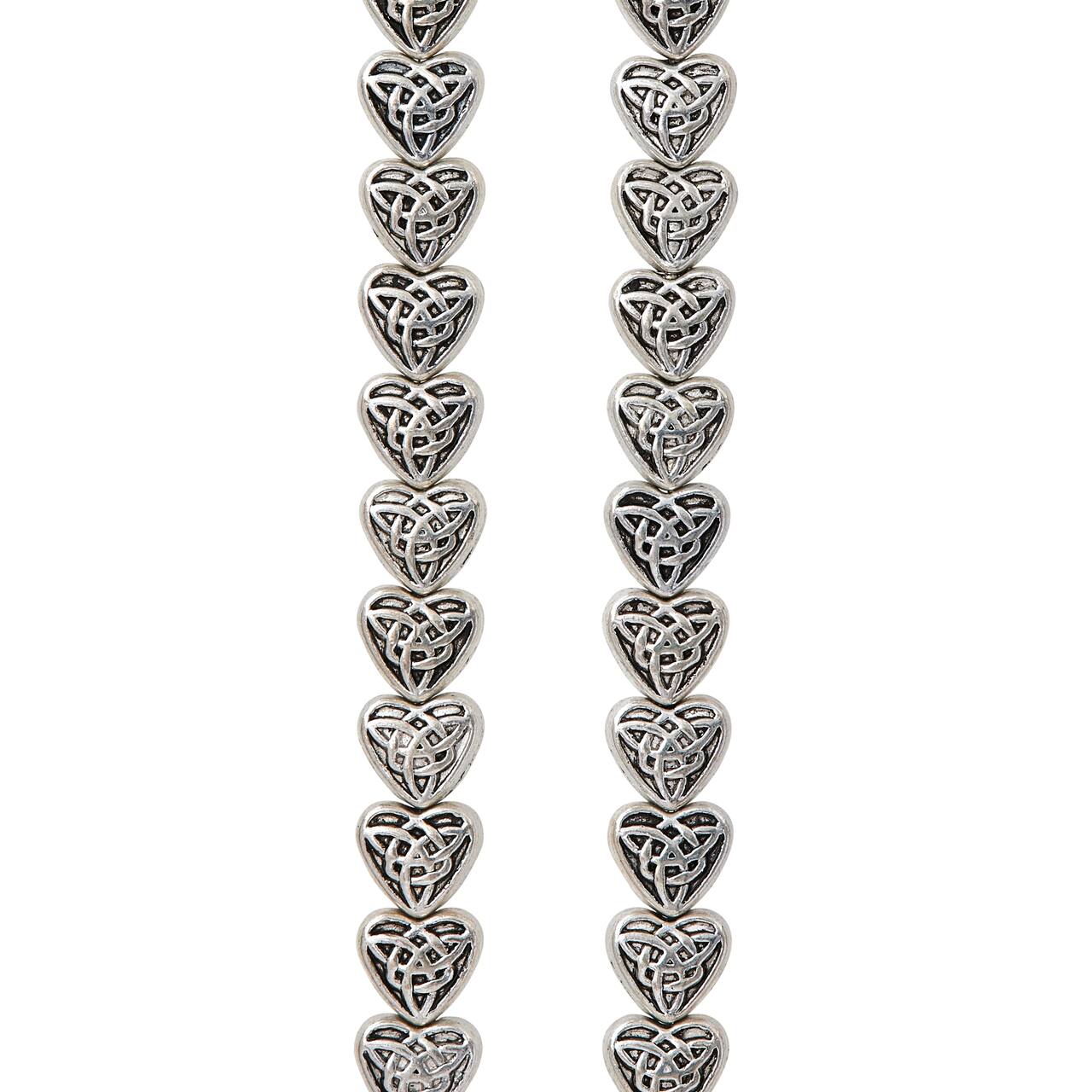 12 Pack: Antique Silver Carved Heart Beads, 8mm by Bead Landing™
